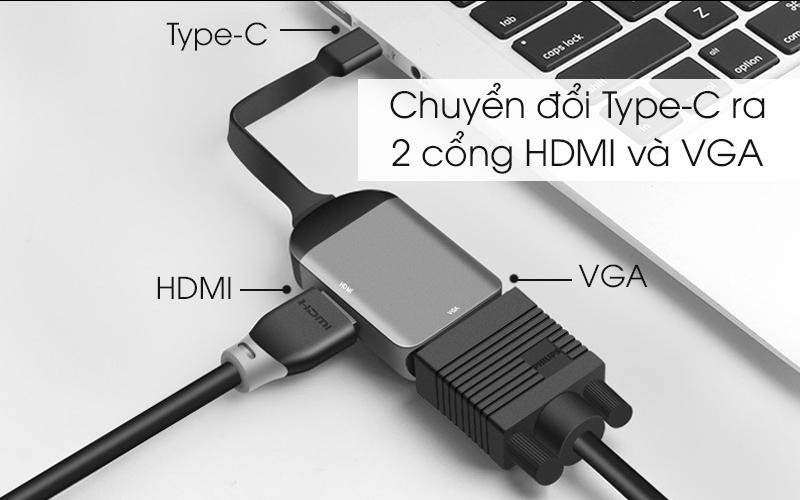 Adapter chuyển đổi USB-C 2 in 1 TNK73A Xám