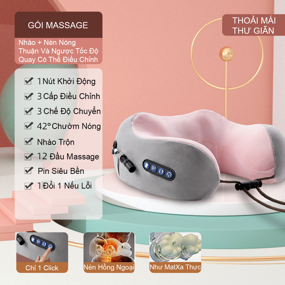 [FREESHIP] Gối massage cổ vai gáy chữ U đa năng sạc điện cao cấp BB17, máy massage cột sống cổ xoay 2 chiều thông minh giúp xoa đấm bóp giảm đau phù hợp người ngồi lâu trên máy tính, ô tô - BeCa Beauty Accessories
