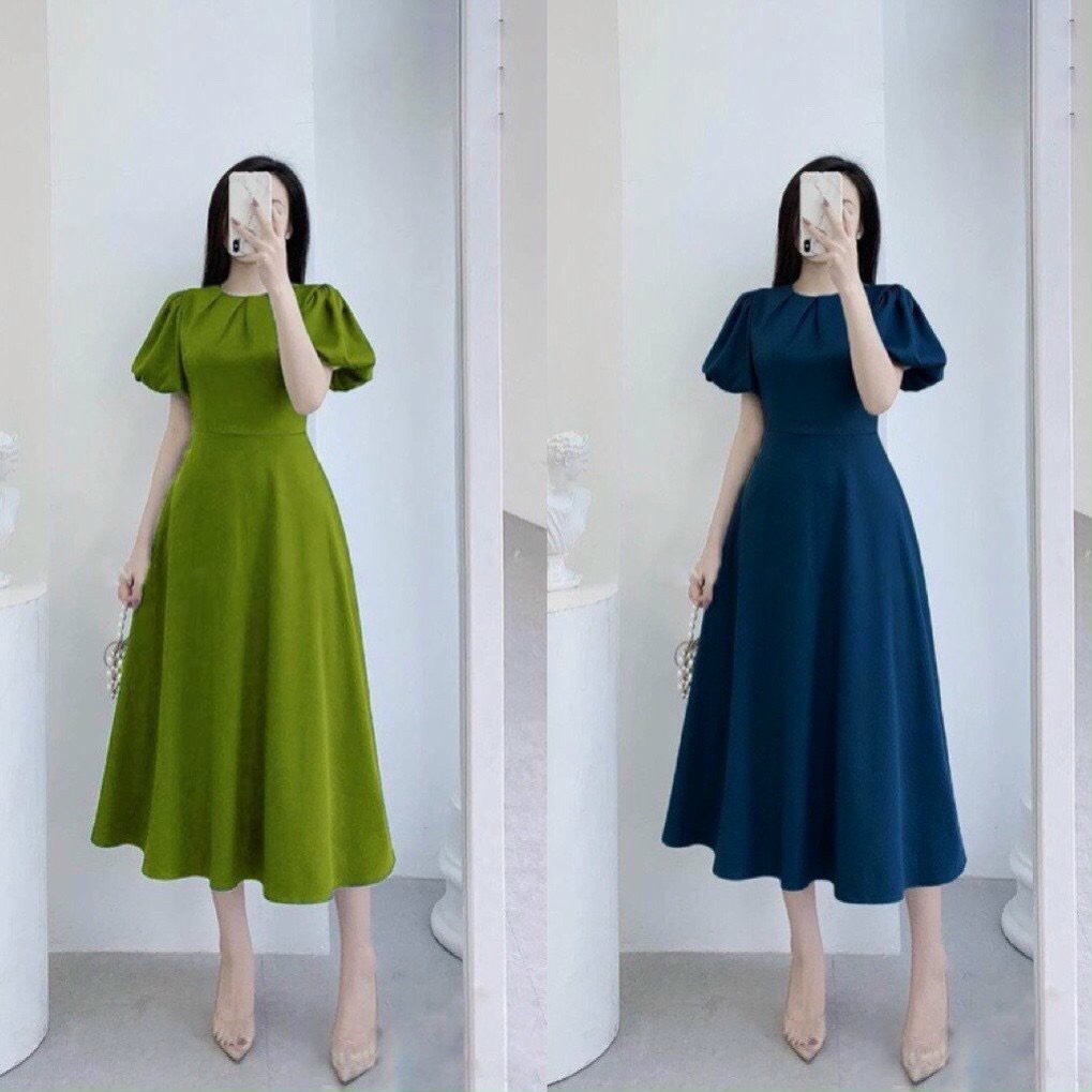 FreeshipMAX[HCM] ĐẦM XÒE XANH TAY PHỒNG
