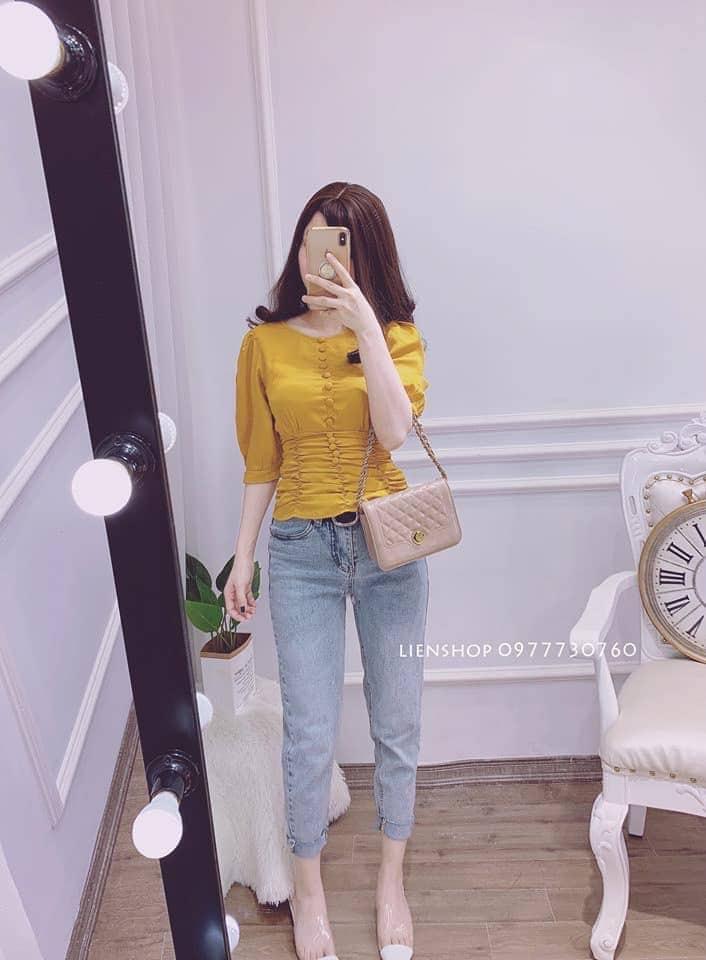 Áo voan kiểu đính nút bo eo cực xinh TTKX0318