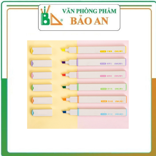 Bộ bút highlight nhớ dòngpastel Deli dạ quang tiện lợi cho học sinh văn phòng S741 màu đậm