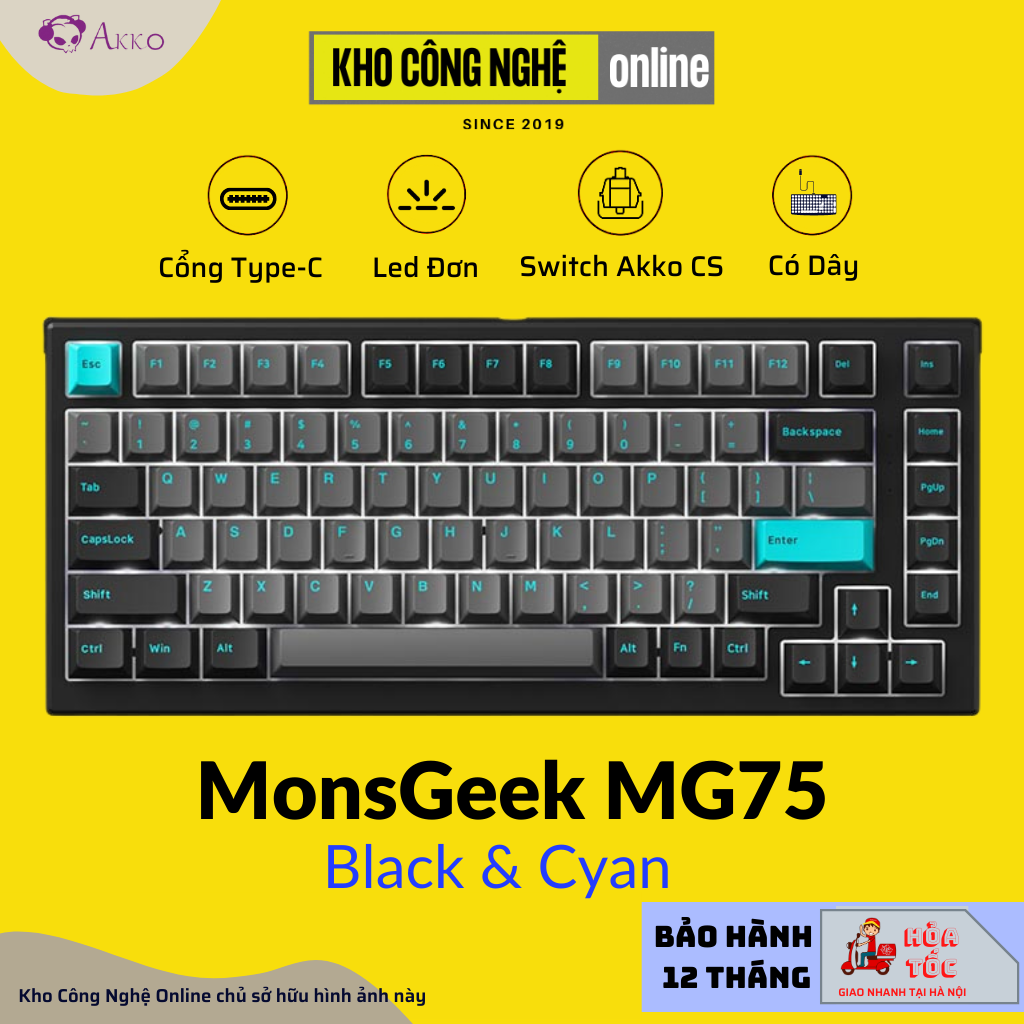 Bàn phím cơ MonsGeek MG75 Black & Cyan  - Hàng Chính Hãng