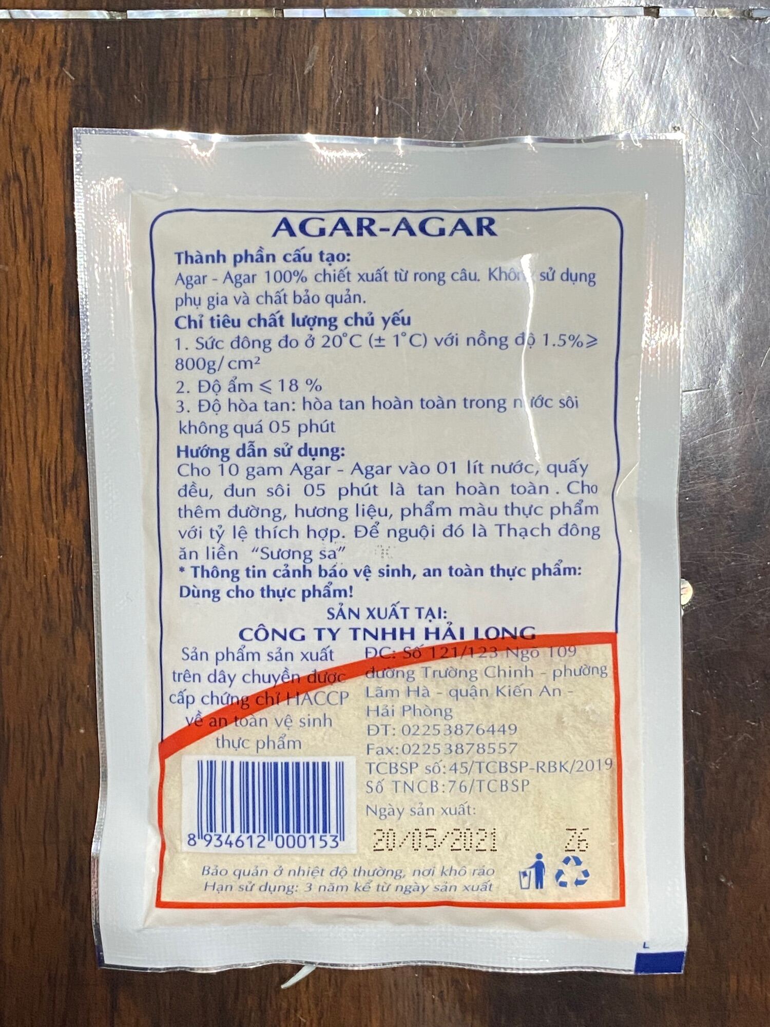Bột Thạch Rau Câu Giòn Agar-Agar Hải Long (50g)