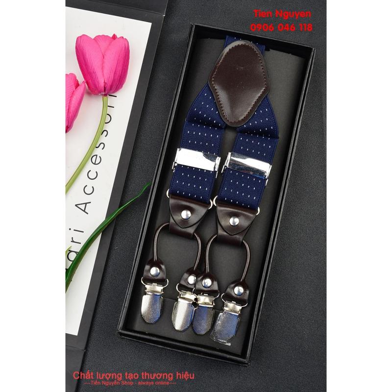 Đai Đeo Quần Nam Chữ Y Cao Cấp 6 Clip 3.5Cm Xanh chấm - Dây đeo quần nam, dây yếm quần, dây đeo quần chữ Y, Tiến Nguyễn