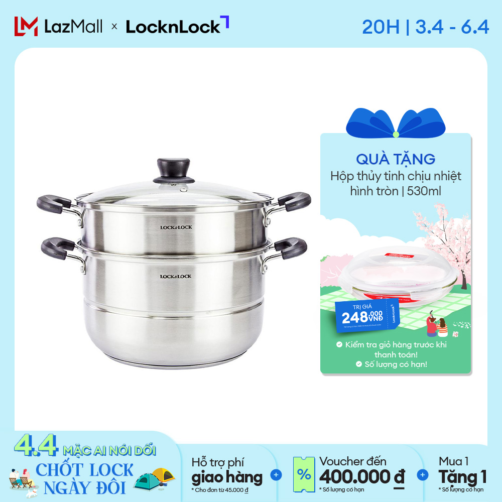LLH1282 - Nồi hấp 2 tầng bằng Innox Lock&Lock 28cm