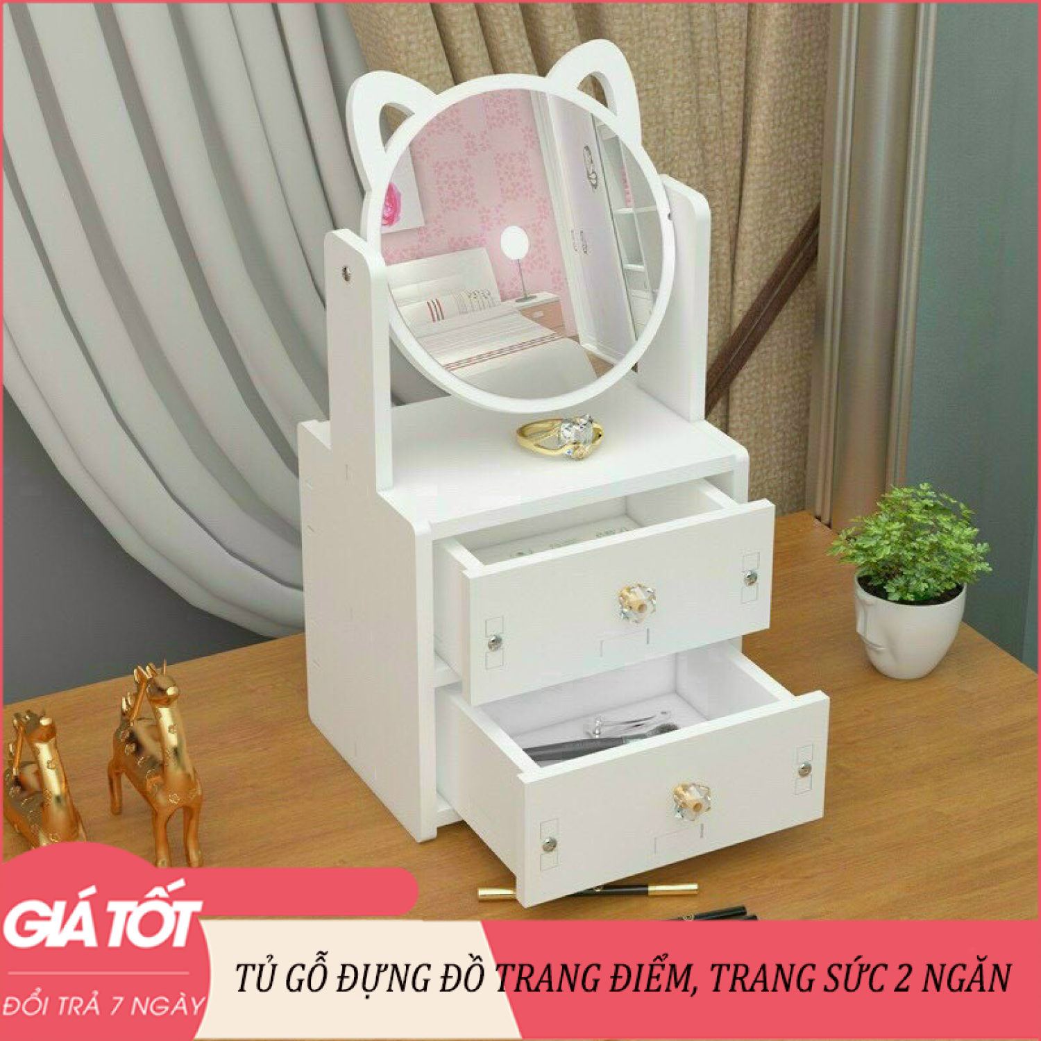 Kệ Mỹ Phẩm Tiện Dụng -Kệ đựng mỹ phẩm, Kệ Đựng Mỹ phẩm 2 ngăn kéo, tủ đựng mỹ phẩm- Kệ đựng đồ, để mỹ phẩm 2 tầng xinh xắn