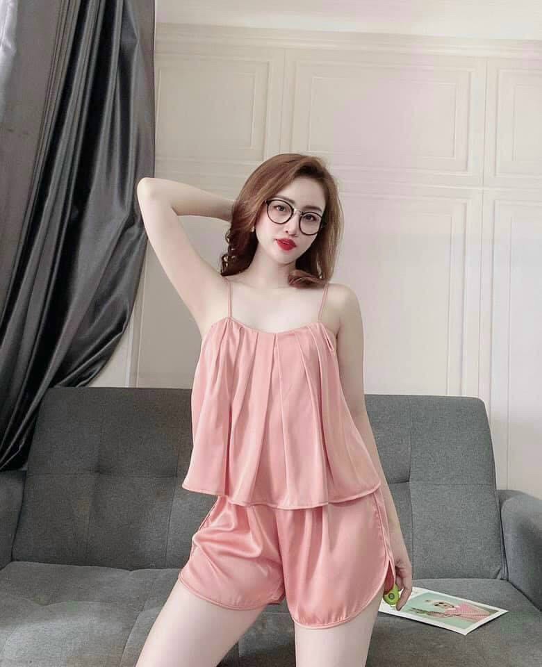 Bộ ngủ lụa 2 dây sexy lụa satin cao cấp , pijama lụa satin gợi cảm 56kg