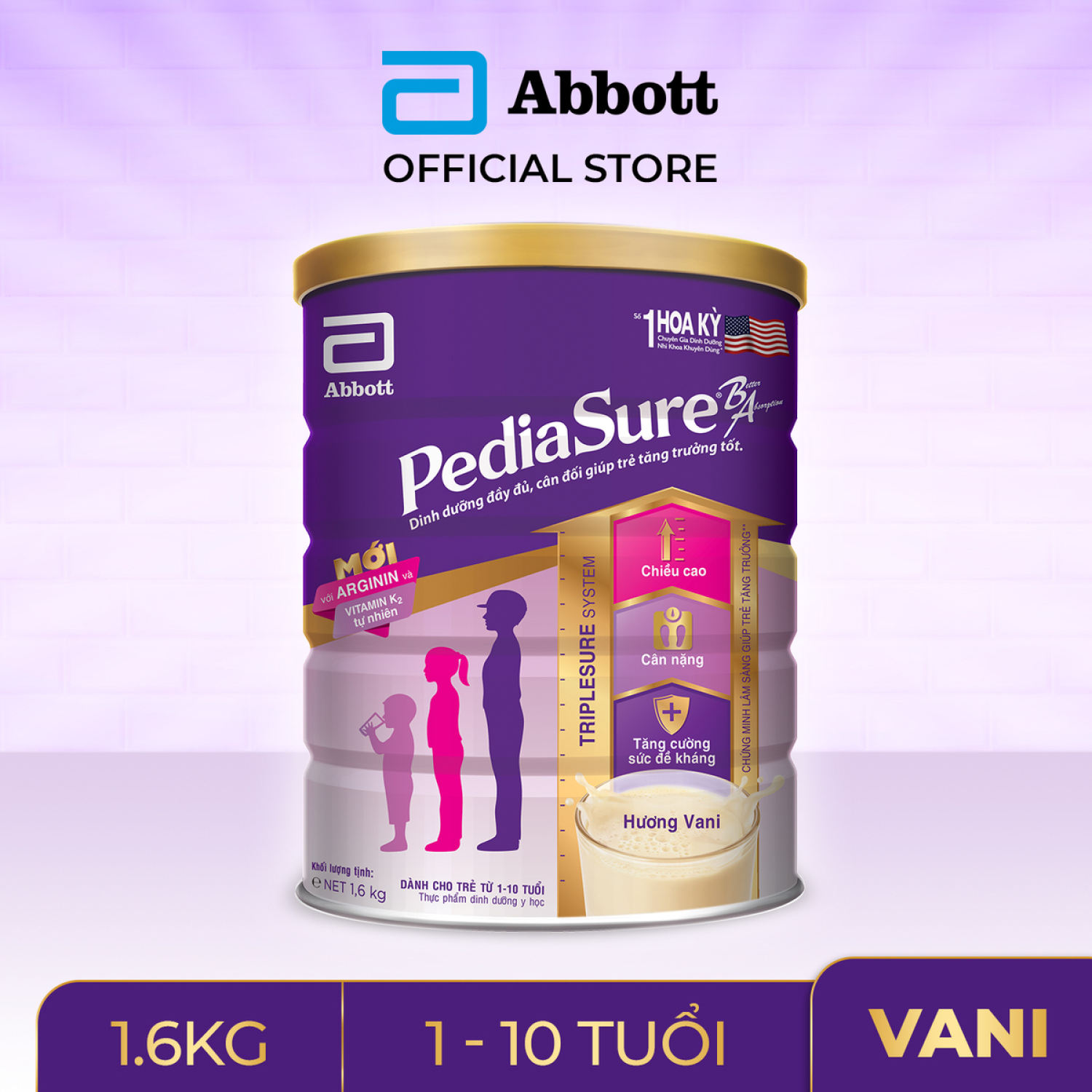 Lon sữa bột Pediasure hương vani ít ngọt 1.6kg date 3/2025