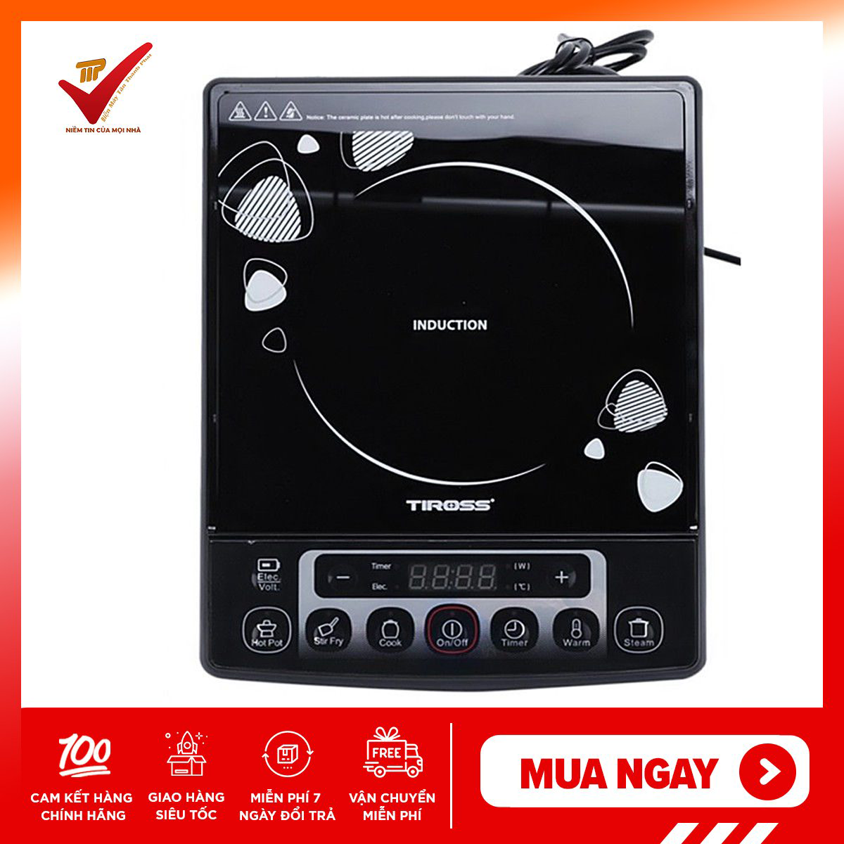 Bếp điện từ cao cấp mặt kính ceramic Tiross TS802 (Đen)