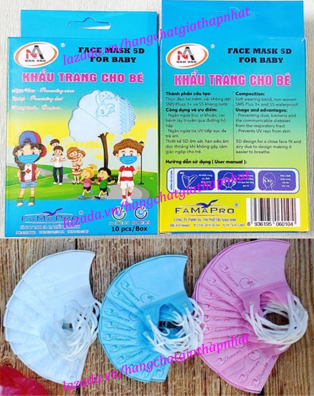(MÀU XANH) Hộp 10 khẩu trang y tế trẻ em 5D FAMAPRO - Nam Anh - Kháng khuẩn cao cấp - Việt Nam U1520