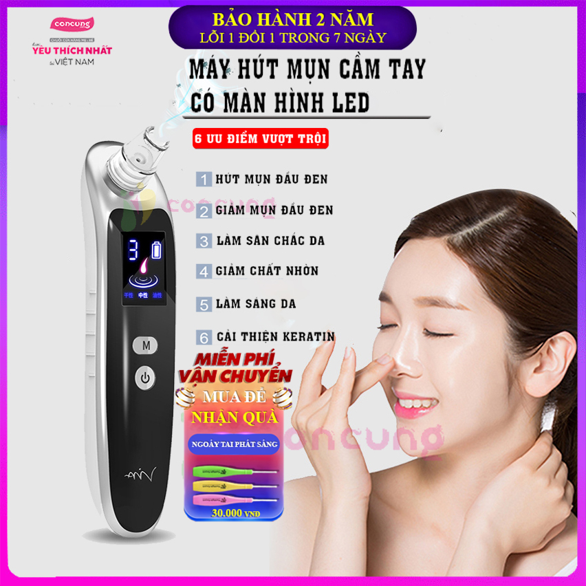 Máy hút mụn cao cấp tích hợp màn hình LED với 3 chế độ và 6 đầu hút có thể thay thế, có thể sạc qua USB, chuyên hút mụn đầu đen, đầu trắng, mụn trứng cá, mụn ngứa, mụn cám nhỏ ( Bảo hành 1 năm lỗi 1 đổi 1trong 7 ngày )