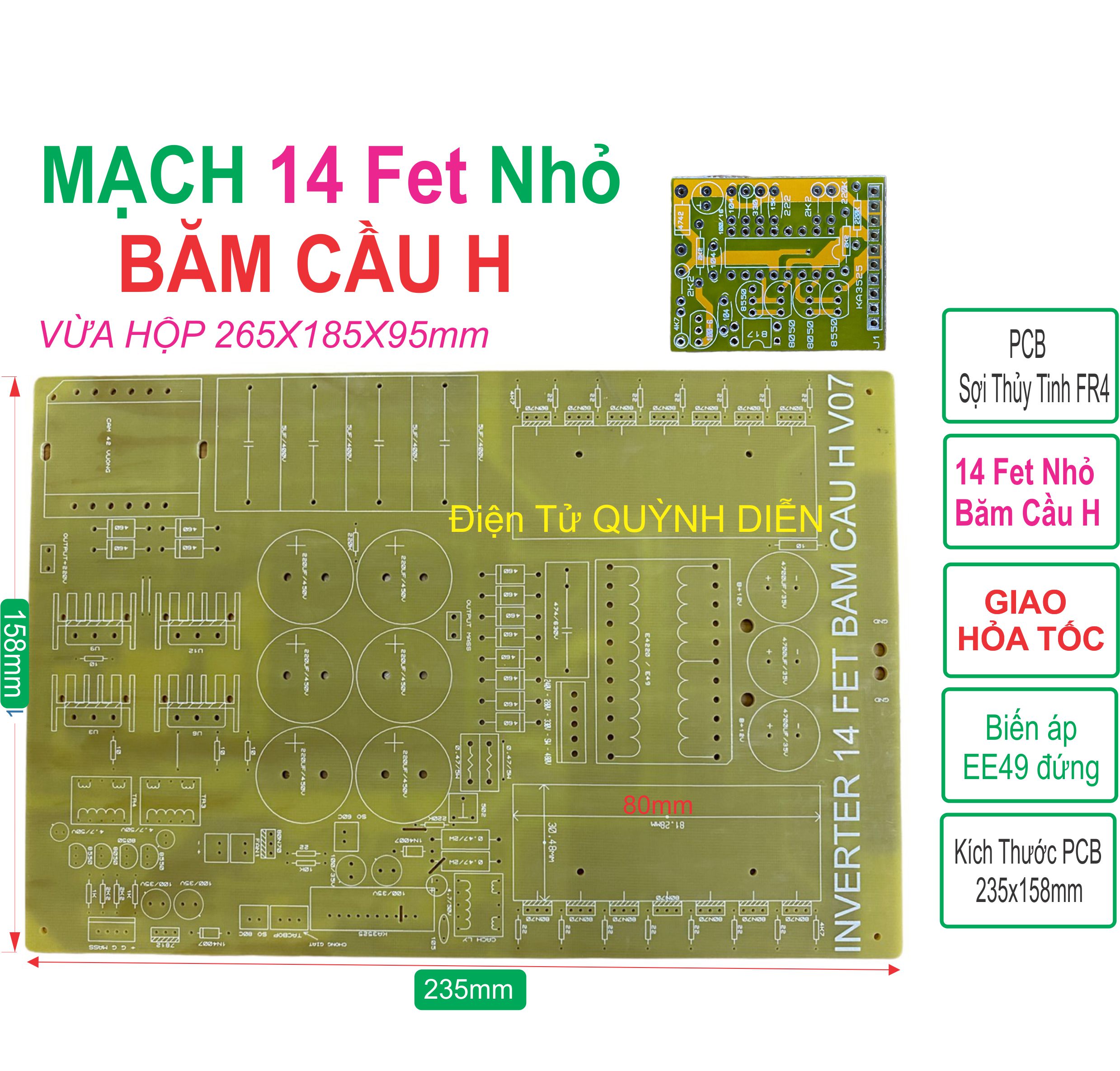 PCB bo mạch kích điện 14 fet đảo pha băm cầu H (sợi thủy tinh FR4)