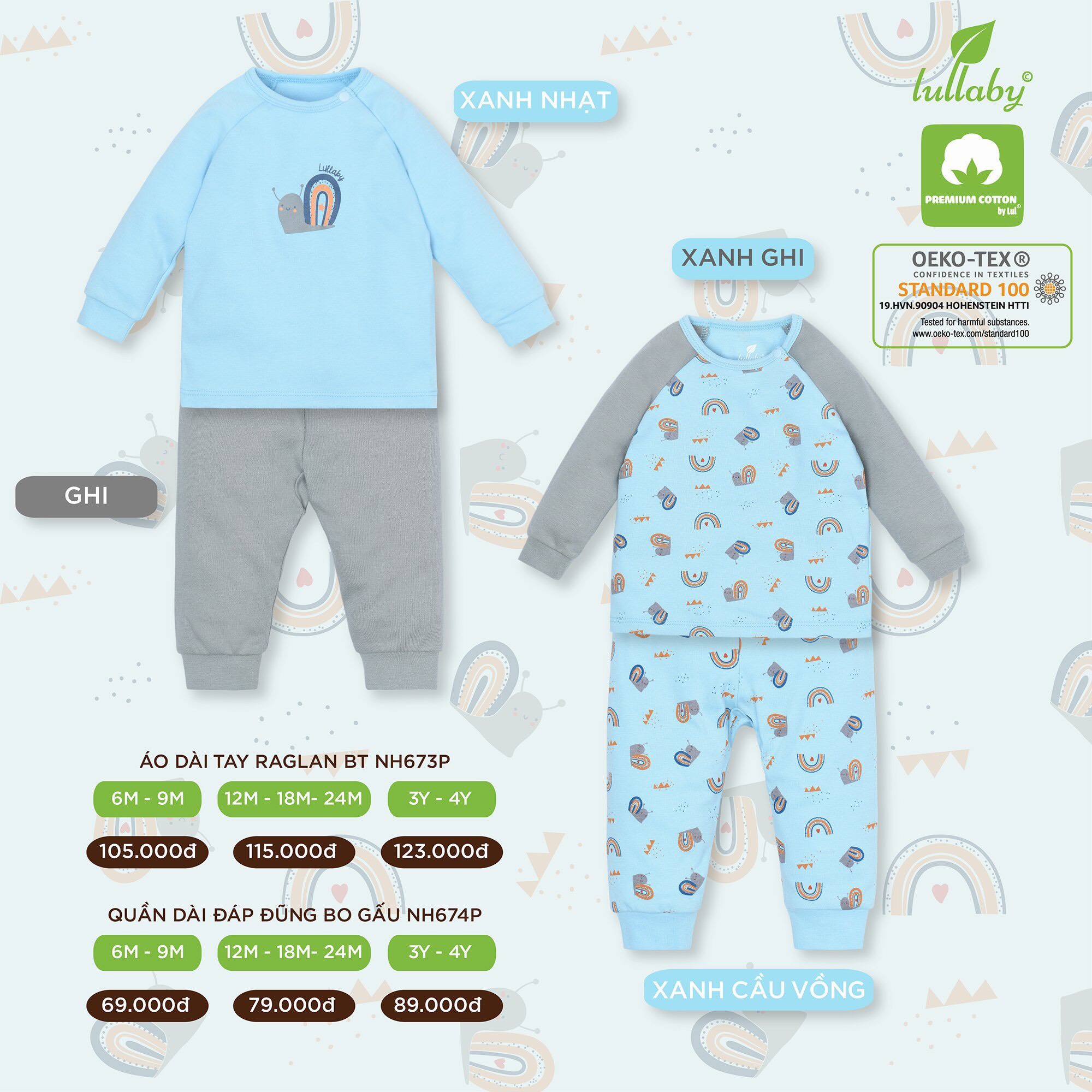 Bộ cổ tim raglan bé trai thu đông 2021 Lullaby (Sz 9m-4y)