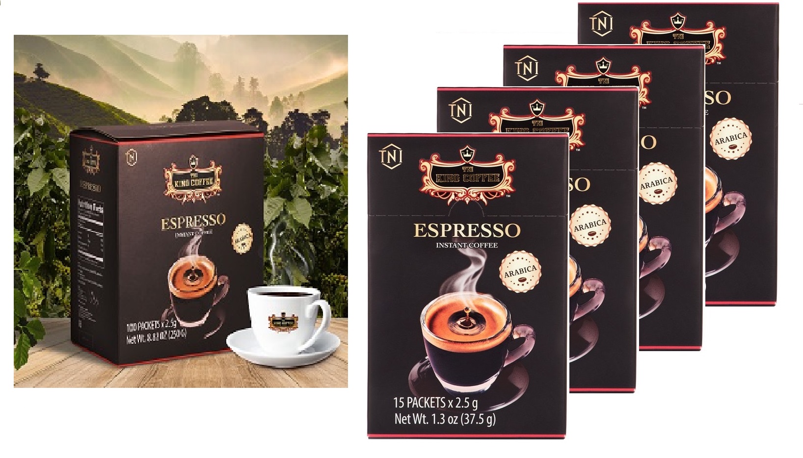 Cà phê hòa tan đen( Không đường sữa) Espresso Hộp 100 gói King Coffee