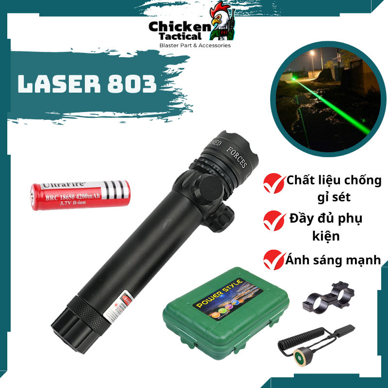Đèn laze tia sáng xanh cực mạnh phiên bản đầy đủ phụ kiện laser 803
