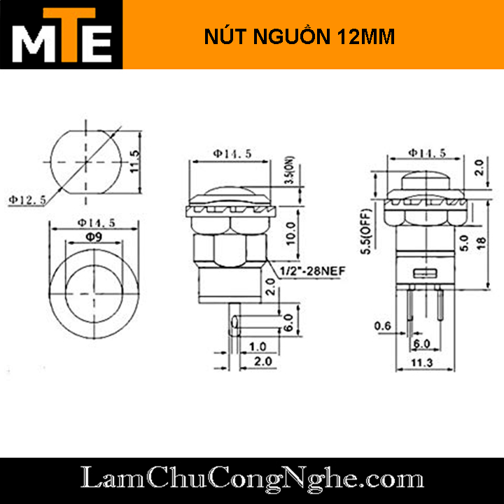 Nút nhấn giữ - nút nguồn 12mm 1.5A 250VAC
