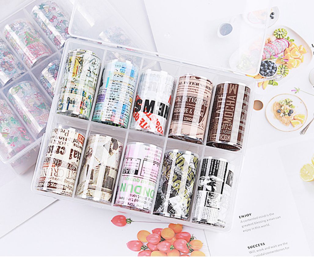 Foil Giấy Báo Trang Trí Móng Hộp 10 Ô
