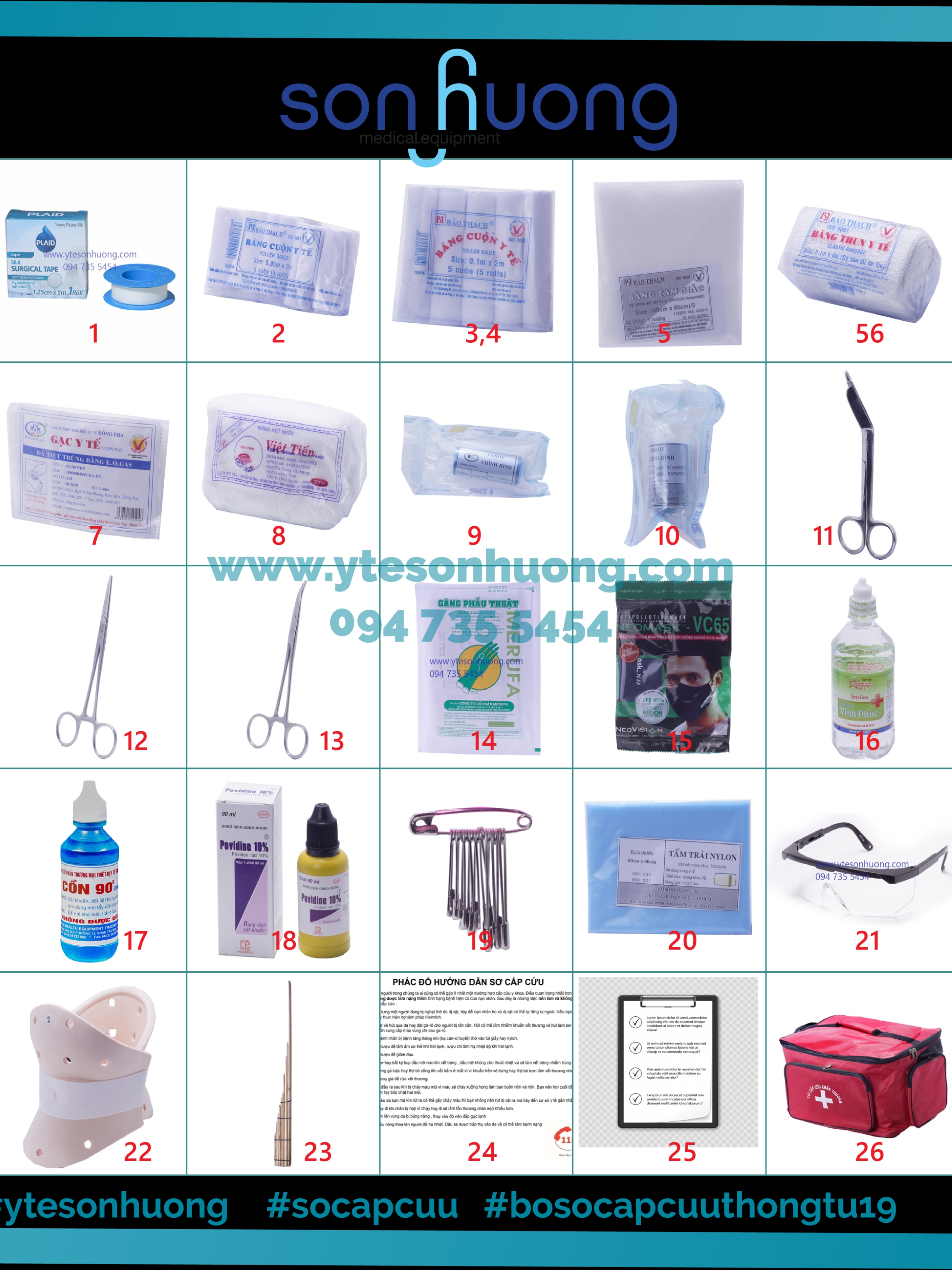 Bộ dụng cụ sơ cấp cứu TT19 - B (Túi đỏ)- Không kèm nẹp gỗ