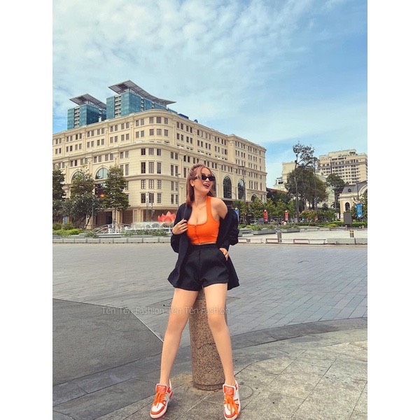 Áo croptop 2 dây kéo khóa thời trang