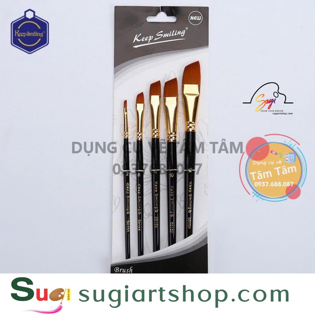 -Bộ cọ đầu TRÒN/VÁT/BẰNG Keep Smiling 5 cây mã 5015