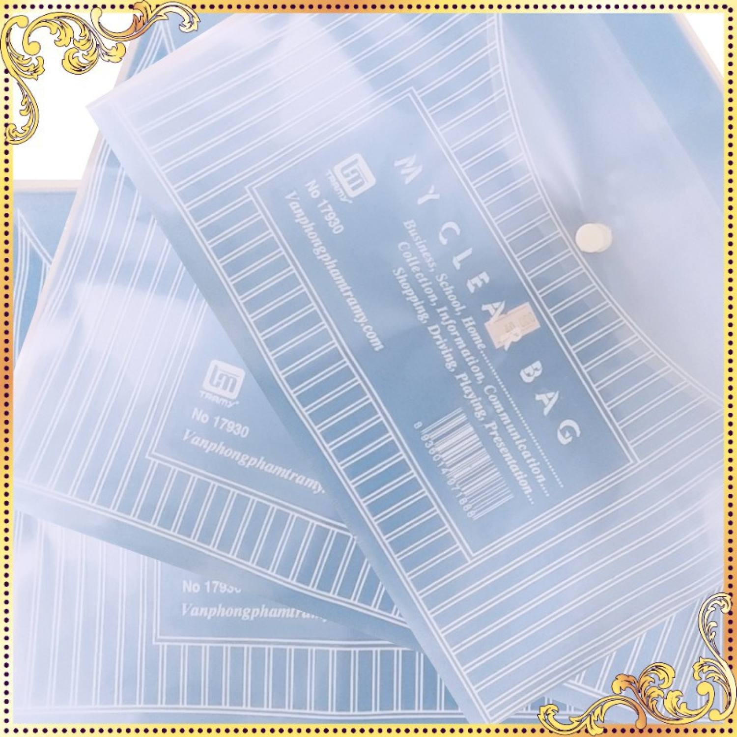Túi clear bag/ túi khuy bấm khổ a4 trà my 17930