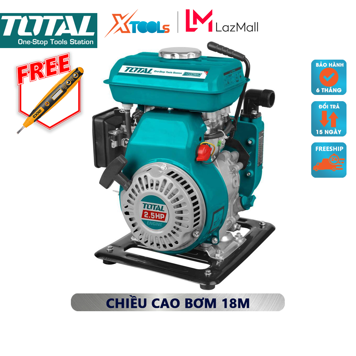 Water pump Benzine total TP3101 mini water pump gasoline pump power 9.0hp flow pumps 300L/min tube diameter suction and discharge 25mm 1 inch worms 6m height pump 18m, suction water ponds, pump watering plant