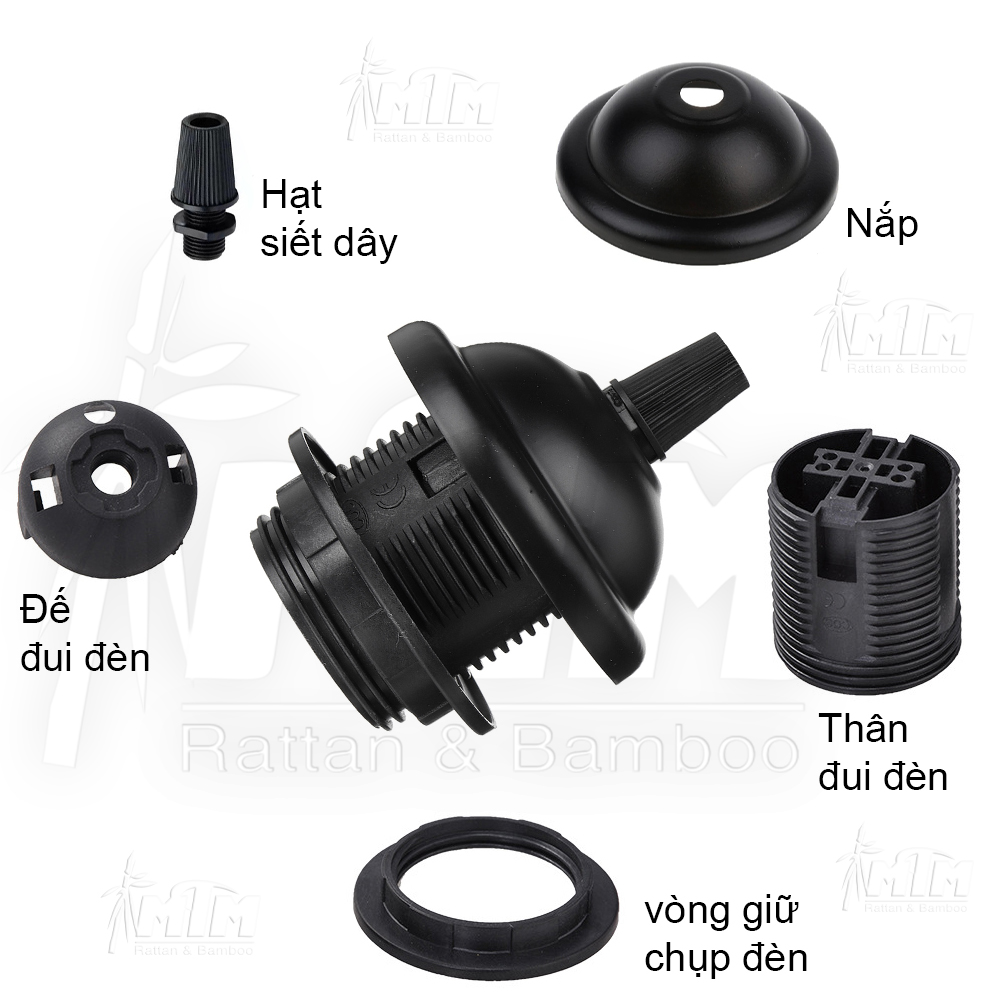 Đui đèn vành E27 dùng cho lồng đèn mây tre, đèn gỗ, đèn sắt.
