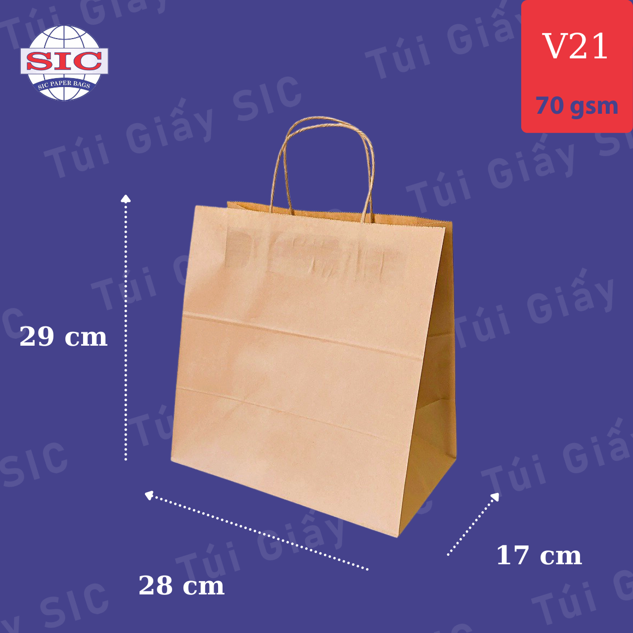 [SET 100 CHIẾC] TÚI GIẤY KRAFT V21: 28x17x29cm CÓ QUAI