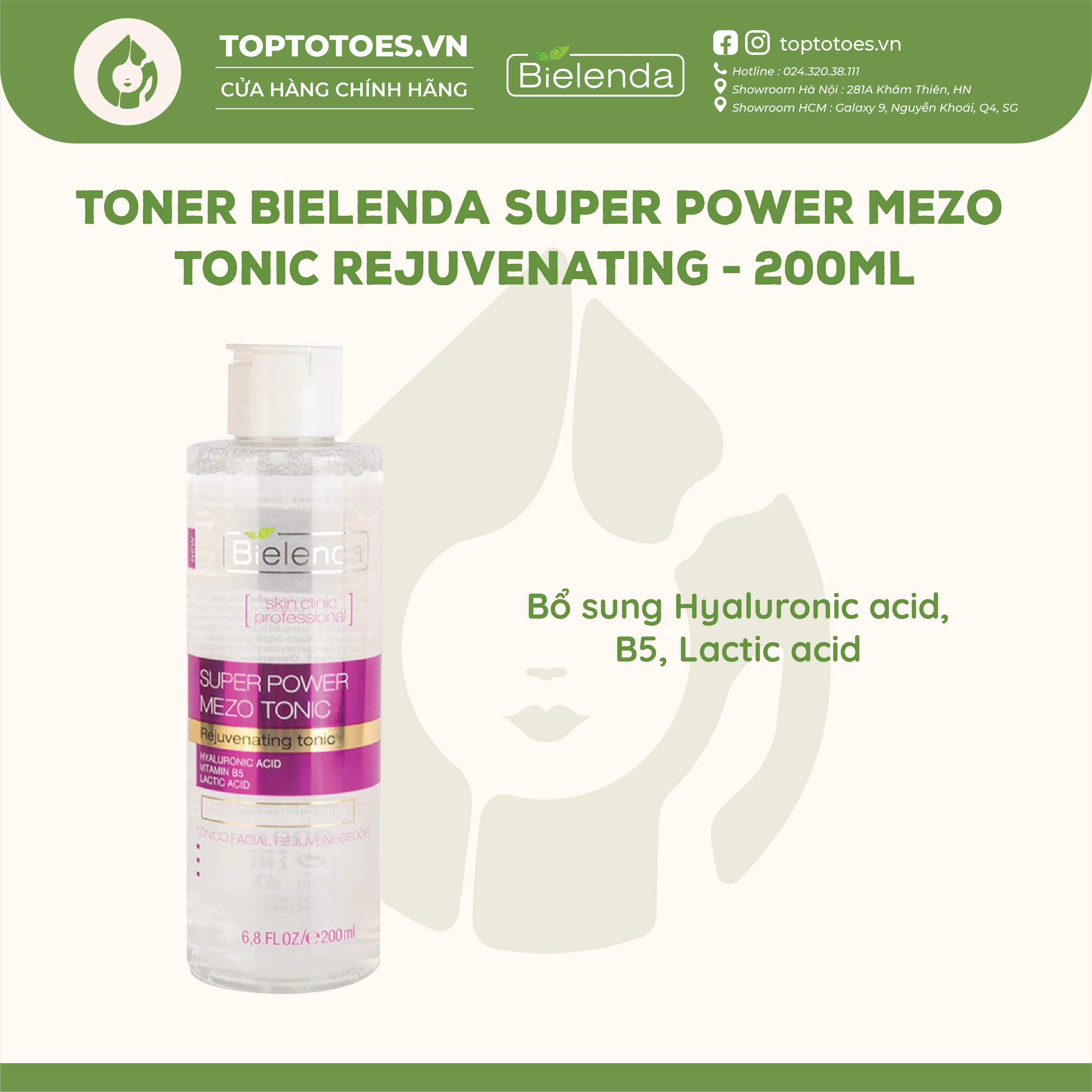 Toner & Kem dưỡng Bielenda Rejuvenating Mezo Skin Clinic dưỡng ẩm sâu phục hồi & trẻ hoá da