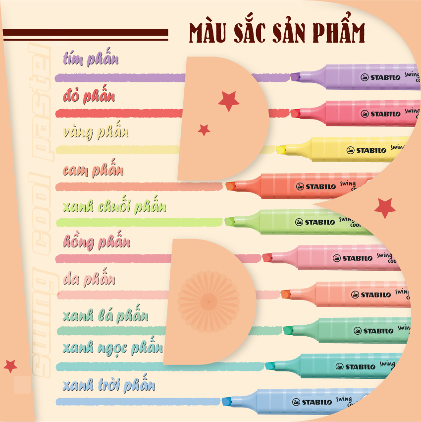 Bộ 6 Bút dạ quang STABILO swing cool Pastel (HLP275-C6)