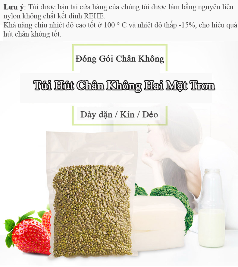 Túi hút chân không thực phẩm dày dặn dẻo dai đóng gói chân không đồ khô và đồ ướt dễ dàng có mối xé túi tiện lợi trong suốt an toàn thực phẩm (1kg)