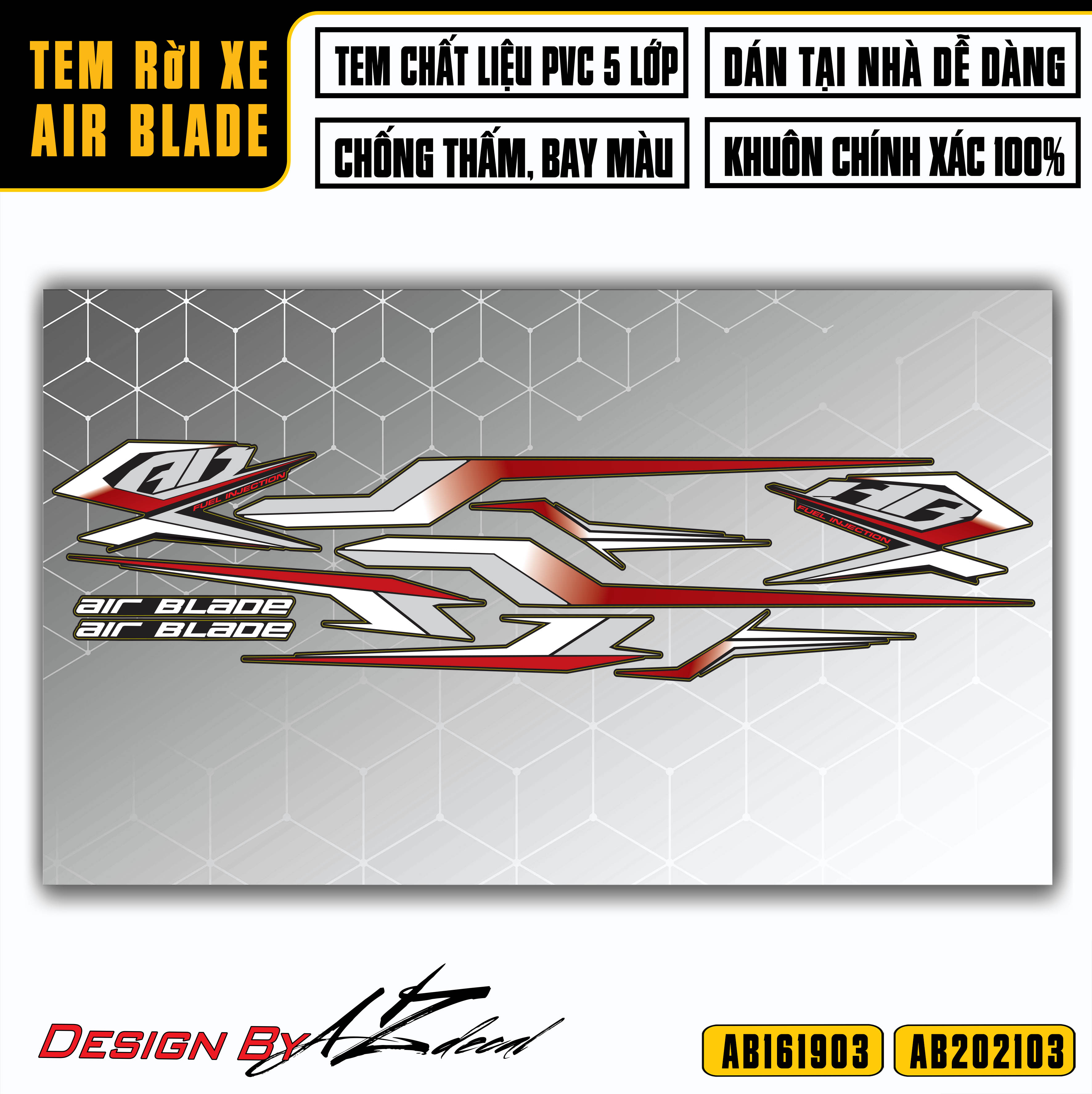 Tem Chỉ Dán Xe Air Blade | AB03 | Decal Rời Chất Liệu PVC Chống Nước, Chống Bay Màu Cho Xe AB 2016 - 2022- Azdecal