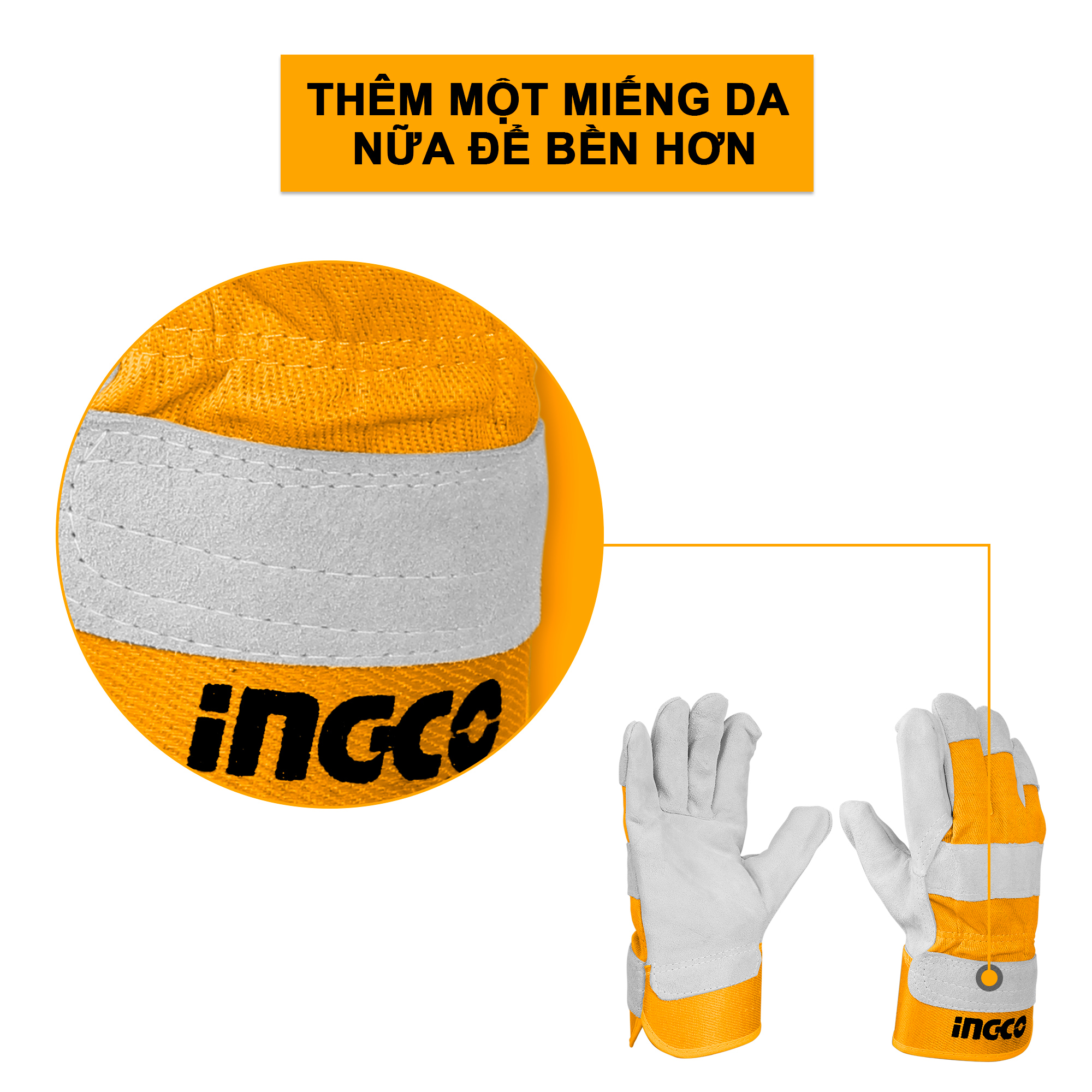 Găng tay vải da INGCO HGVC01