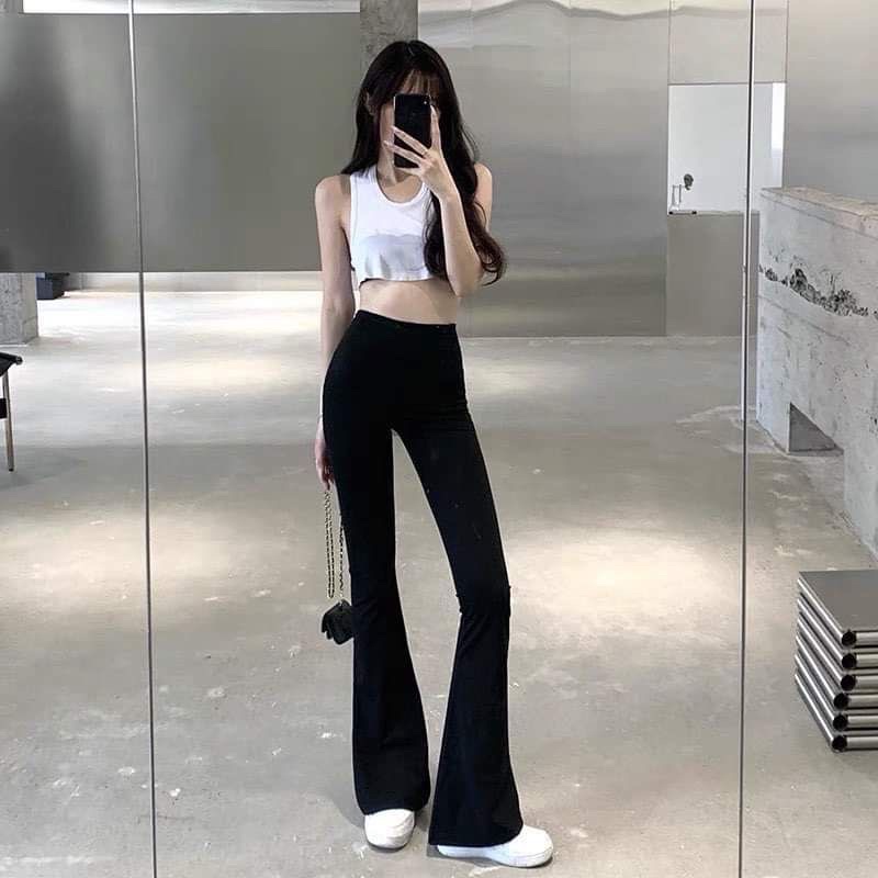 Quần ống loe - quần legging cạp cao tôn dáng chất cottong co dãn 4 chiều