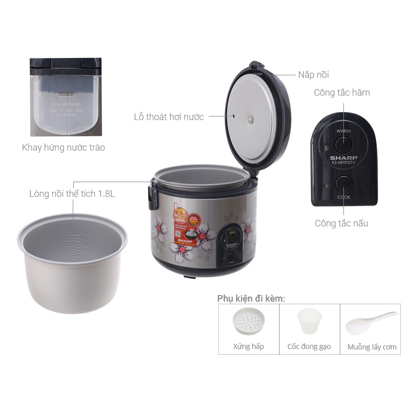 Thanh lý nồi cơm điện Sharp 1.8 lít KS-NR191STV