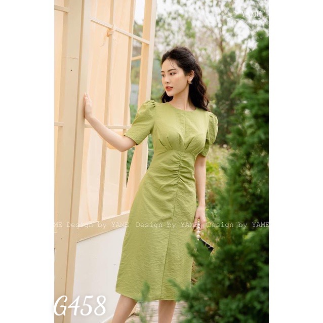 Đầm voan lụa tay ngắn dáng dài xếp ly eo dạo phố dự tiệc g458