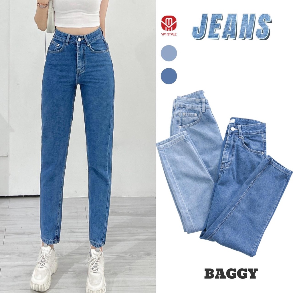 Quần jeans baggy trơn VM STYLE QJB00006  túi nhỏ nữ Đ64 , quần bò lưng cao form đi học ulzzang nữ