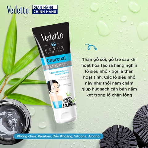 Sữa rửa mặt Vedette Than Hoạt Tính 100ml