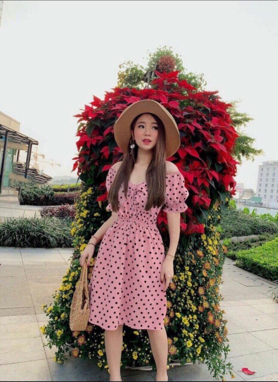 Đầm bẹt vai chấm bi xinh xắn