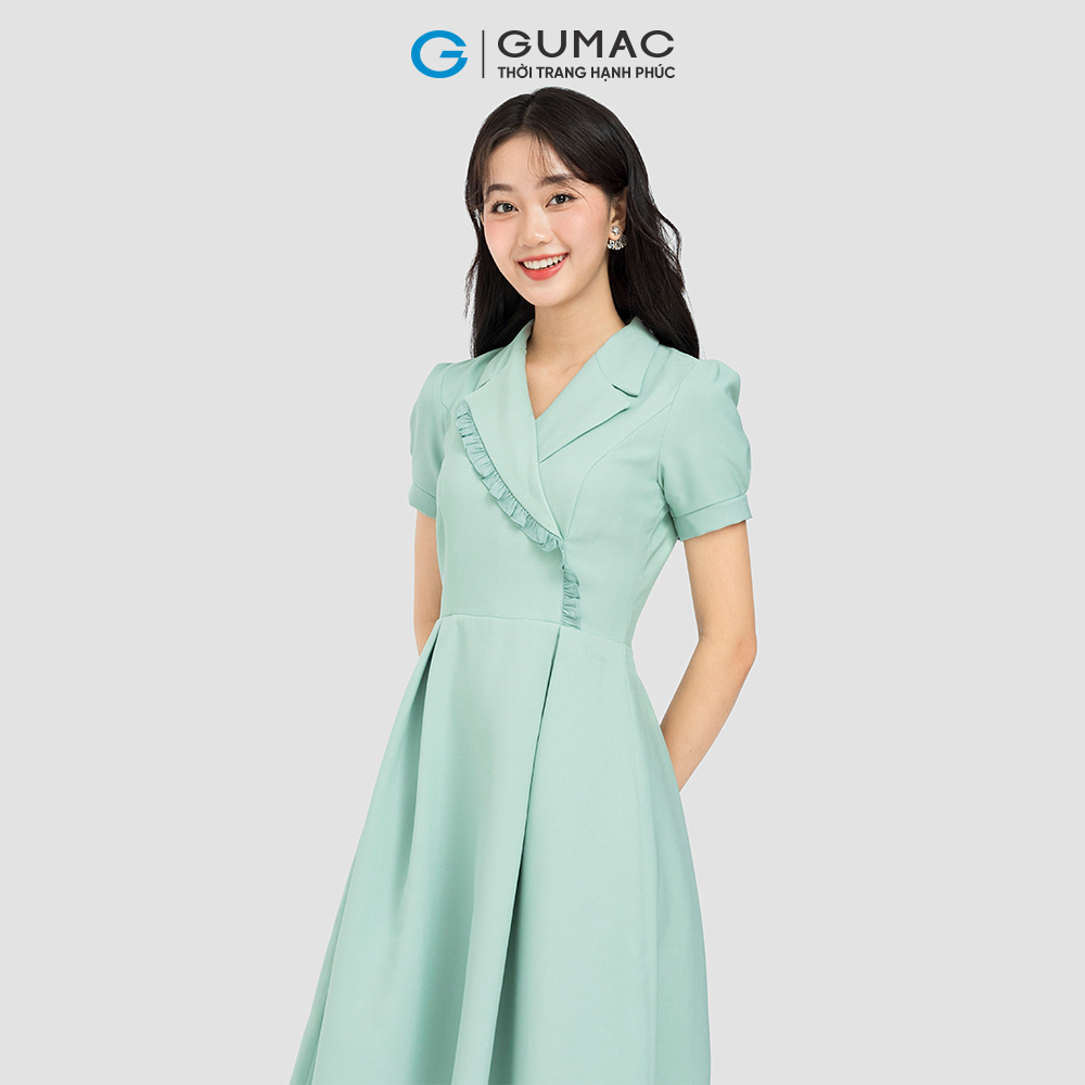 [15 - 17.5 | TẶNG QUÀ đơn từ 499K] Đầm form A GUMAC, đầm cổ vest phối bèo DC08029