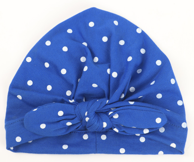 Turban/mũ trùm đầu thắt nơ, hoạ tiết chấm bi cho bé gái