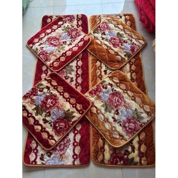Bộ 3 thảm trải ghế ngồi nỉ nhung bo viền hoa văn cực sang trọng, thảm lót ghế gỗm sofa cực êm
