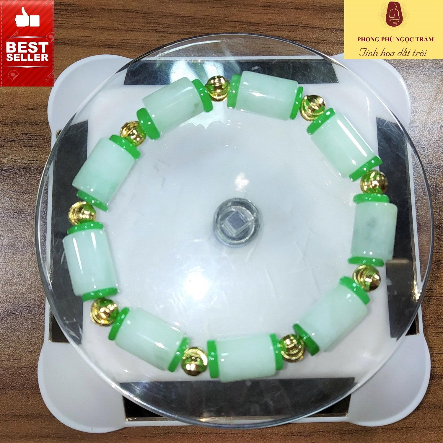 Vòng phong thủy, vòng tay đá ngọc cẩm thạch đốt trúc mix vàng thái 10ly