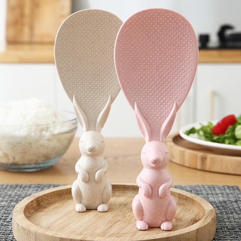 Vá xới cơm lúa mạch hình tai thỏ, Thìa Muỗng Vá Xới Cơm Chống Dính Hình Tai Thỏ Xinh, vá múc cơm lúa mạch