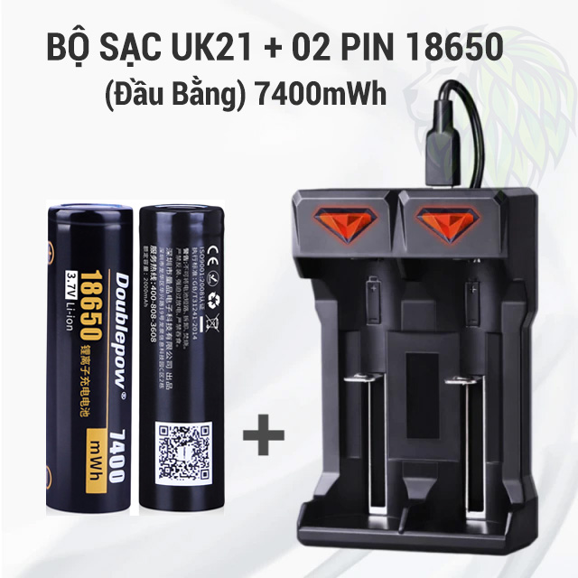 Pin 18650 7400mWh Doublepow. Sạc pin 18650 đa năng tự ngắt đèn báo dùng cho pin xe điện máy khoan nguồn dự phòng thiế bị y tế quạt cầm tay loa Bluetooth