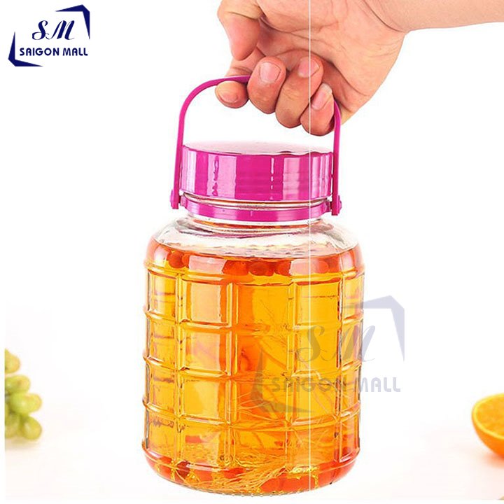 [HCM]Bình thủy tinh 2 lít Bình ngâm 2 lít quai xách nắp tím CÓ VAN ĐỎ hoặc KHÔNG VAN bạn nhớ chọn đúng phân loại bình ngâm rượu 2 lít ngâm trái cây lên men ngâm rượu nho rượu dâu