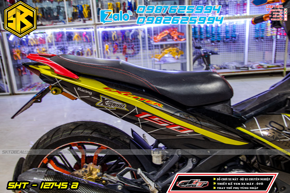 tem trùm exciter 150 vàng đen