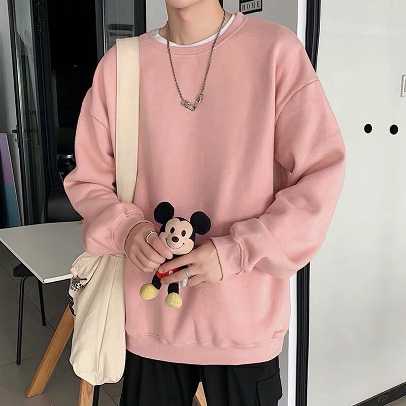 [Hoàn Tiền 15%] Áo Sweater Nỉ Bông Tay Dài Trơn Basic Unisex Nam Nữ