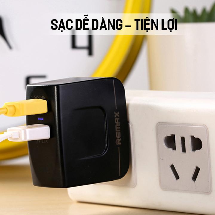 Cốc sạc Remax 3.4A 2 cổng Usb (Đen)