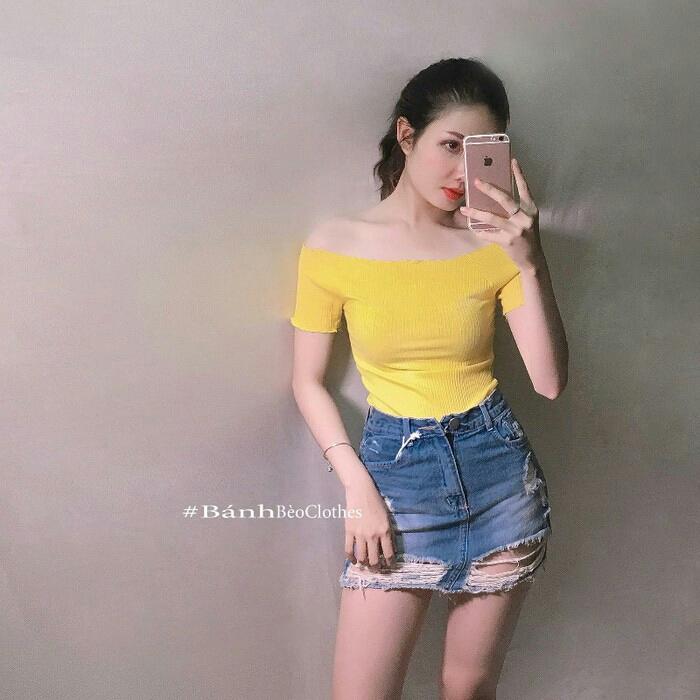 Áo Trễ vai Thun Gân Co giãn tốt